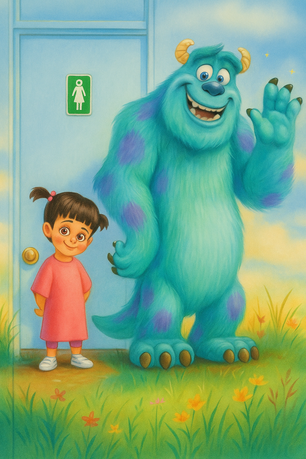 Mural de Monsters Inc en las puertas del Jardín Infantil Las Ranitas